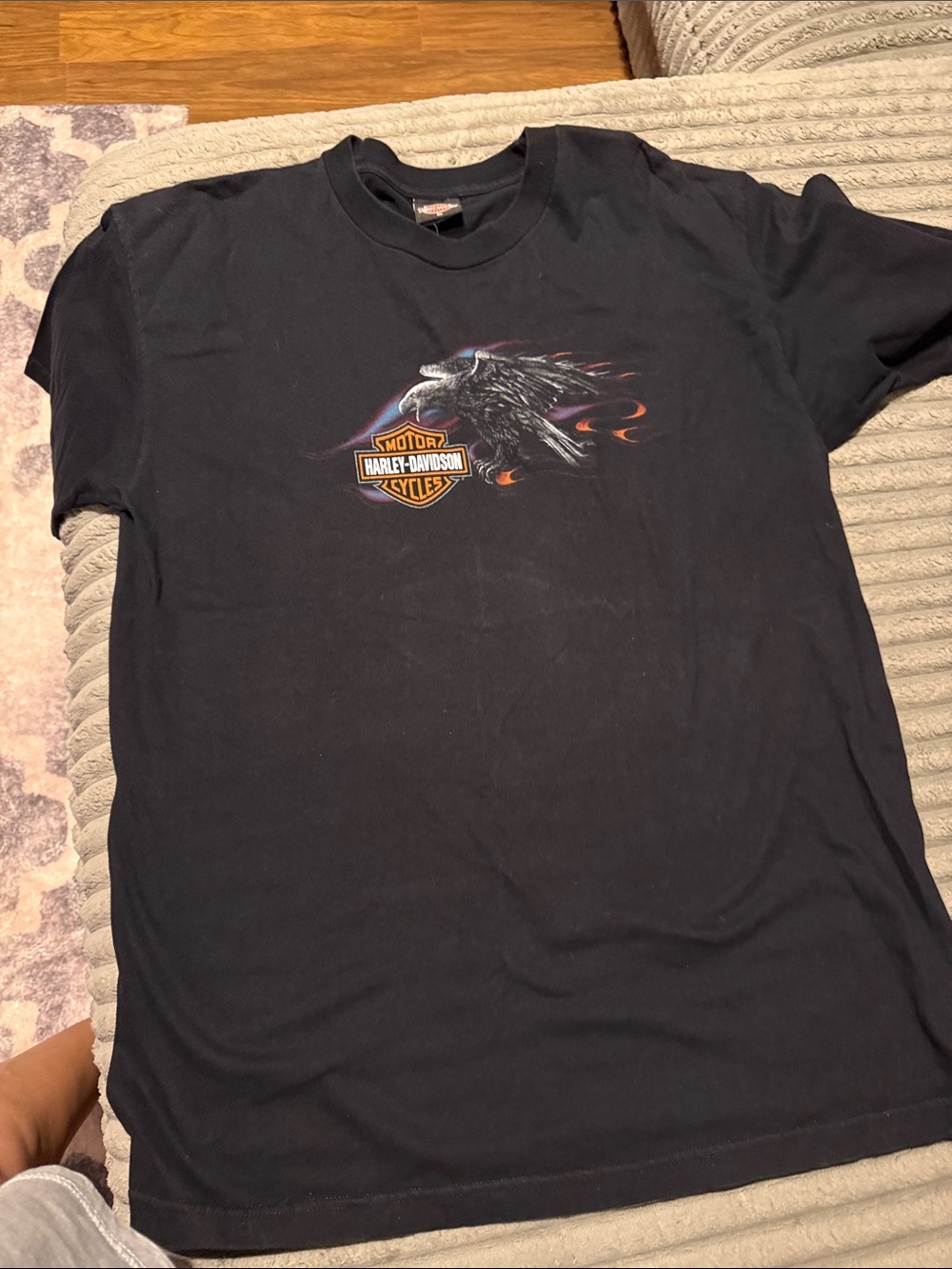 Harley-Davidson Black T-Shirt with Eagle and Orange Logo